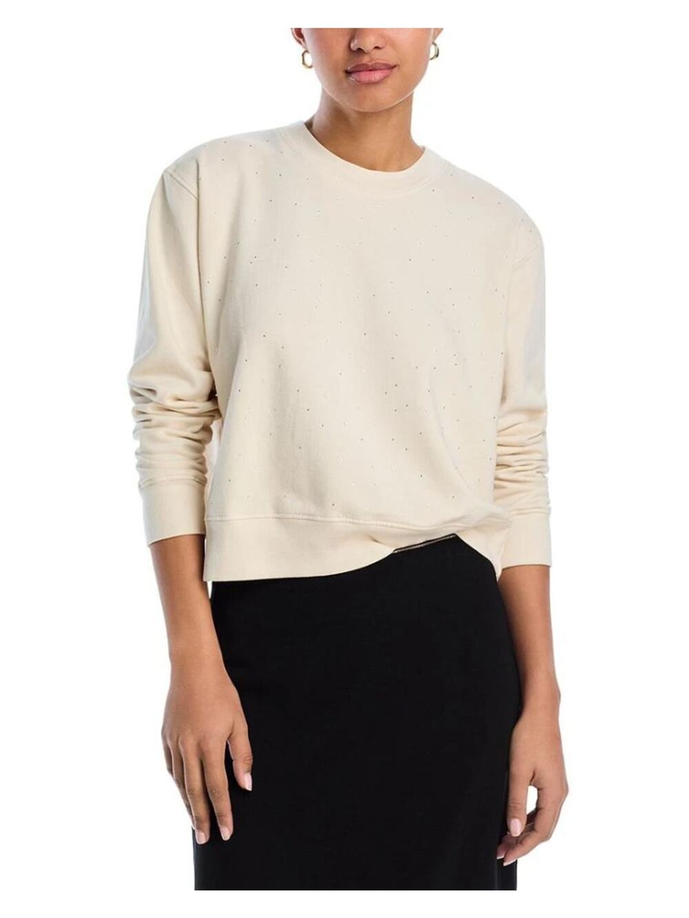 AQUA Women Ivory Cotton Stretch Sophia Crystal Embellished Sweatshirt Size M